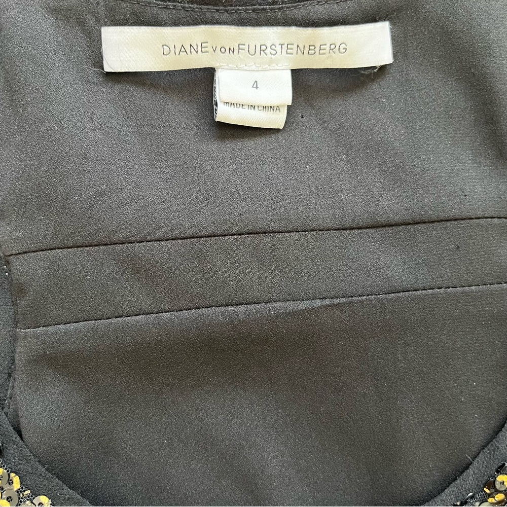 DIANE VON FURSTENBERG Pellina Squin Black/Gold Tank Dress Size 4 Cocktail - Picture 4 of 12